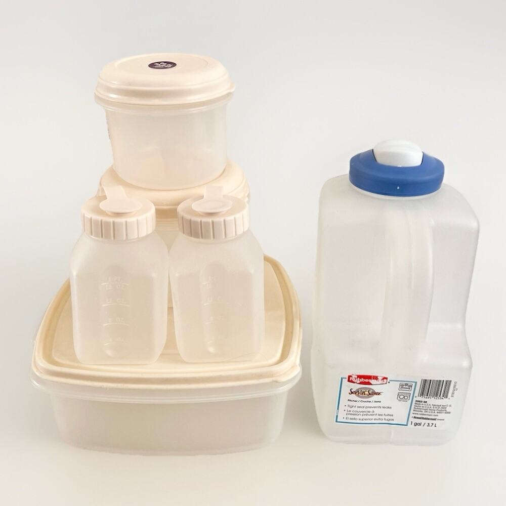 VTG Rubbermaid Servin Saver 1 Gal Pitcher + 19c/6c/3c Containers +2 Pint Bottles